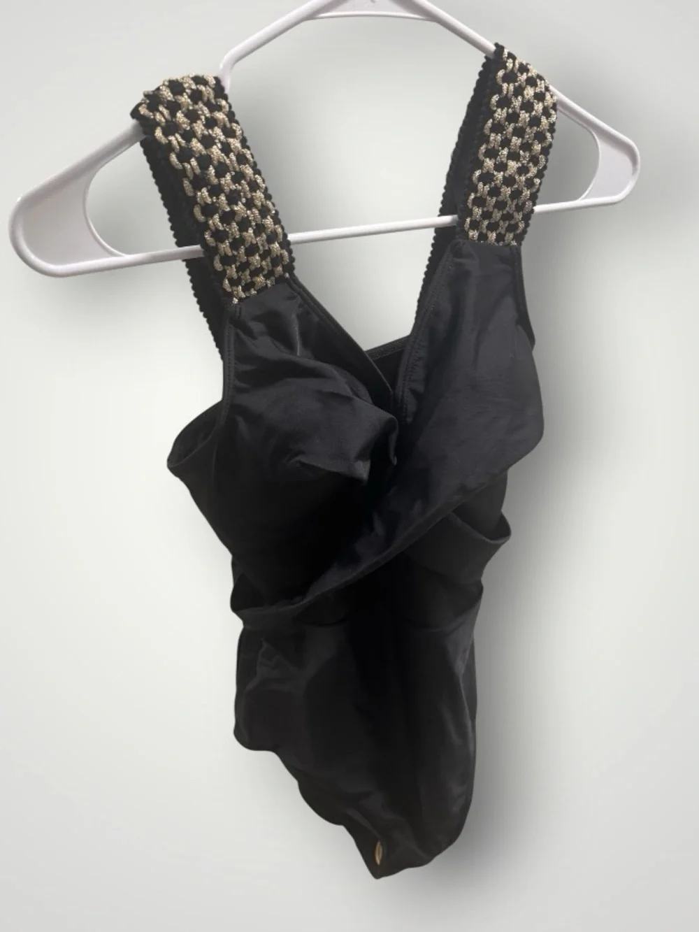 One Piece Mesh Midsection Crisscross Front and Braided Detail Straps Black S